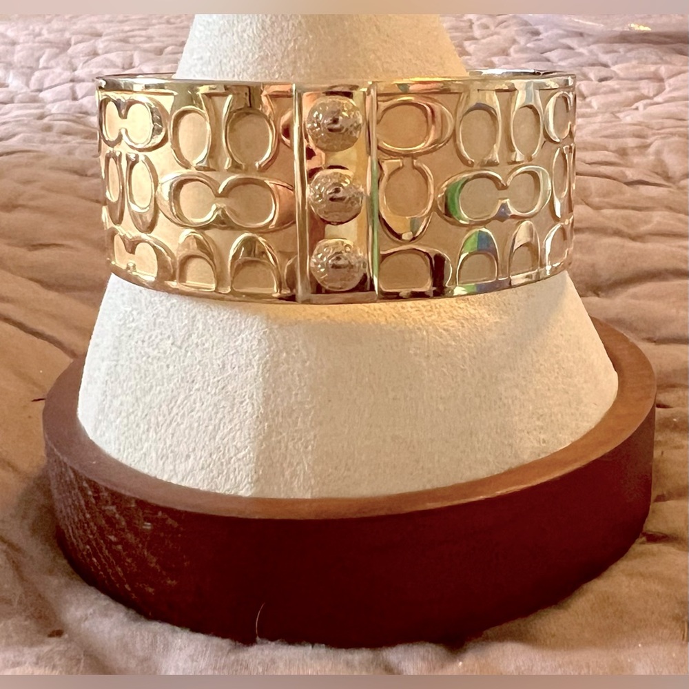 Modern Gold Tone Cuff Bracelet by Coach, Pre-loved, 7.5” - Picture 2 of 5